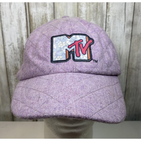 MTV Adjustable Strapback Cap Culturefly Purple Quilted Fleece Hat Patch Logo NWT - Picture 1 of 10
